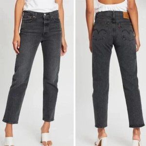 Levis Jeans 24 Wedgie Straight Fit Faded Black Gray Distressed Rip